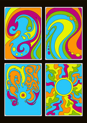 1960s Groovy Background Set, Abstract Wavy Patterns, Cover Templates