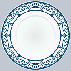 Decorative plate with round ornament in ethnic style. Fashion background with ornate dish. Vector illustration.