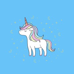 cute unicorn with stars and moons illustration © monica