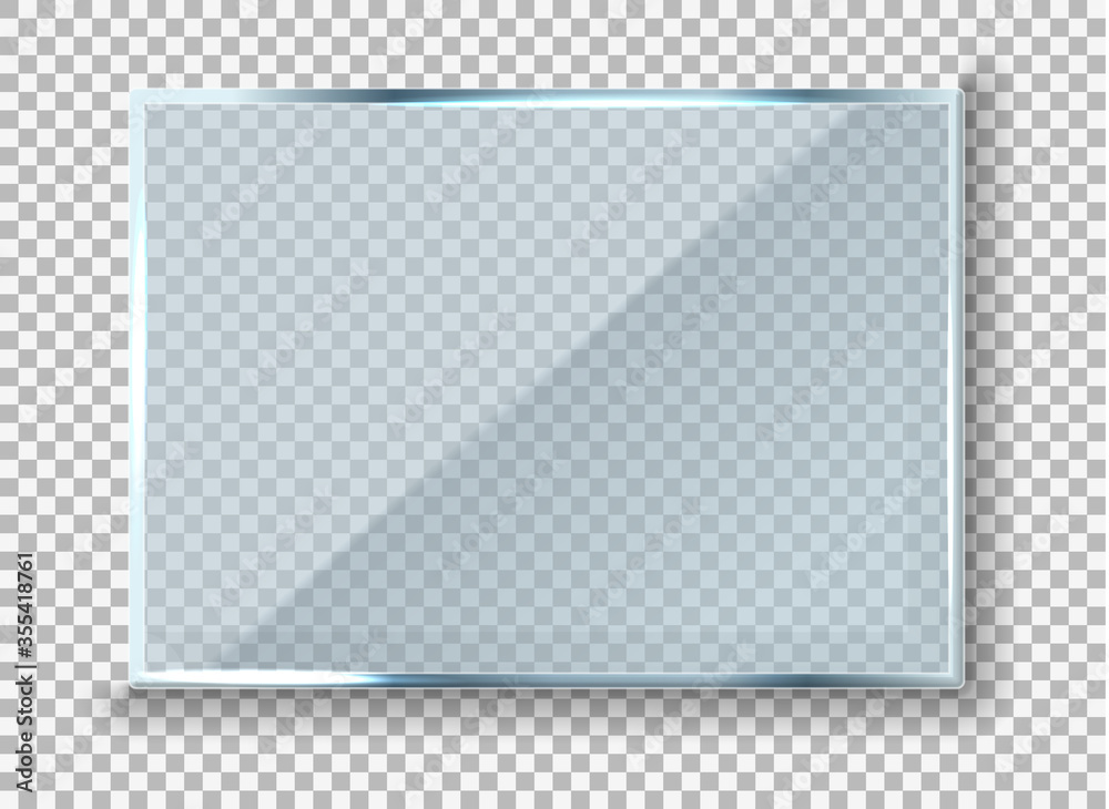 Wall mural vector modern transparent reflecting glass banner. glass rectangle plate isolated on transparent bac