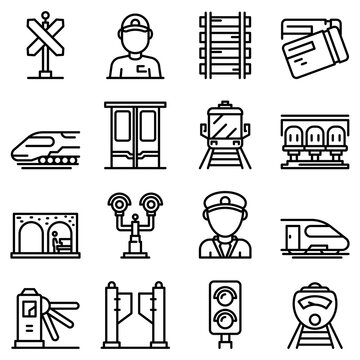 Electric Train Driver Icons Set. Outline Set Of Electric Train Driver Vector Icons For Web Design Isolated On White Background