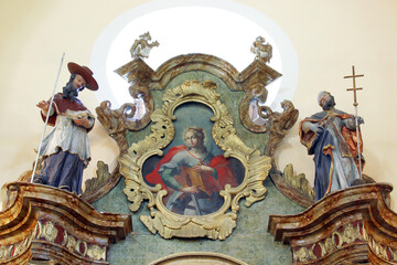 Fototapeta na wymiar St. Catherine of Alexandria, altarpiece on the altar of St. Joseph in the parish church of St. Francis Xavier in Vugrovec, Croatia