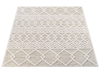 Handmade ivory farmhouse trellis wool area rug. 3d render