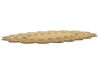 Modern braided oval jute rug with a floral pattern. 3d render