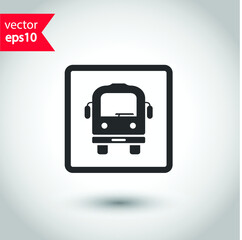 Transport bus vector icon. Bus front view icon. Vehicle icon. Studio background. EPS 10 vector sign.  Bus flat sign design symbol pictogram