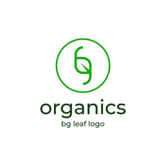 letters bg monogram logo with simple green leaf