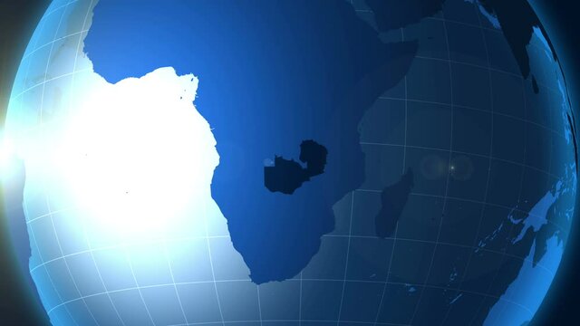 Zambia. Zooming into Republic of Zambia on the globe.