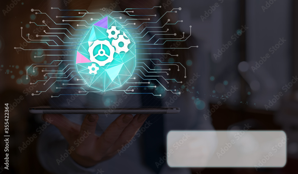 Poster system administrator control, gear configuration settings tools concept.
