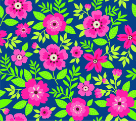 Seamless floral pattern for design. Small pink flowers. Dark green background. Modern floral texture.The elegant the template for fashion prints.