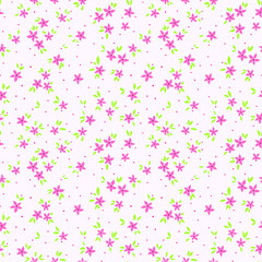Cute floral pattern in the small flower. Ditsy print. Seamless vector texture. Elegant template for fashion prints. Printing with small rose-colored flowers. White background.