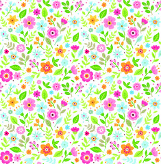 Vector seamless pattern. Pretty pattern in small multicolored flower. Small flowers. White background. Ditsy floral background. The elegant the template for fashion prints.