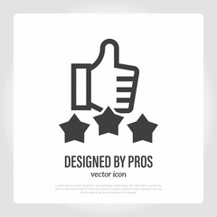 Feedback, review, rating. Thumbs up with stars. Thin line icon. Customer satisfaction. Vector illustration.