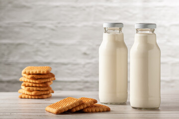 Homemade kefir or yogurt with probiotics on a white background with copy space. Kefir Lose weight diet concept.