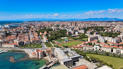 Amazing aerial view of Livorno coastline, Tuscany