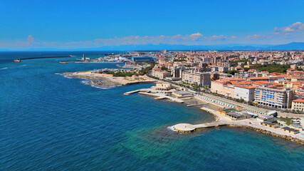 Naklejka na ściany i meble Amazing aerial view of Livorno coastline, Tuscany