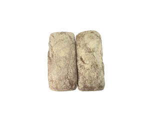 Rye bread on a white background, isolate. Bread for dietary nutrition, made from wholemeal flour. Baking from wholemeal flour.
