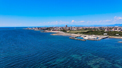 Naklejka na ściany i meble Amazing aerial view of Livorno coastline, Tuscany