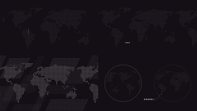 A Pack of Futuristic, Dark, Techno-styled Animated Backgounds with World Map on Transparency, with Alpha Channel.