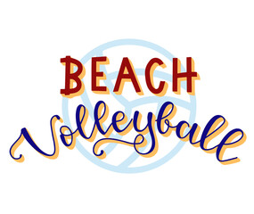 Volleyball championship logo with ball - Vector stock illustration. Sport badge for beach volley tournament - colored lettering isolated on white bacground