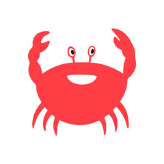 Vector illustration of a crab in the Doodle style. A smiling crab. Isolated on a white background.