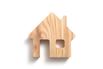 Wooden house shape on white background with clipping path