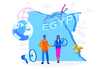 Egypt  map  with people, Welcome to Egypt country, advertising and promo,  Egypt economy. Vector illustration for web banner, infographics, mobile. 