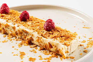 honey pastry with frozen raspberries