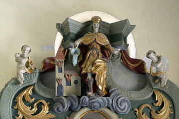 St. Florian, statue on the altar St. Valentine in the parish church of St. Anthony the Hermit in Slavetic, Croatia - obrazy, fototapety, plakaty