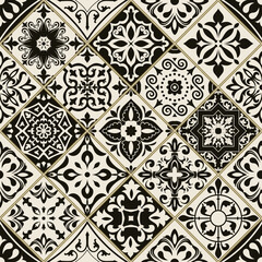 Seamless patchwork tile with Islam, Arabic, Indian, Ottoman motifs. Majolica pottery tile. Portuguese and Spain decor. Ceramic tile in talavera style. Vector illustration - 355429956