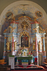 Obraz premium High altar in the parish church of Saint George in Plesivica, Croatia