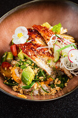 poke bowl with eel and banana