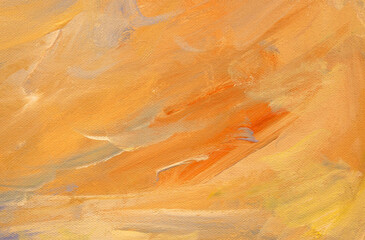 Abstract art background oil painting bright orange color on canvas.