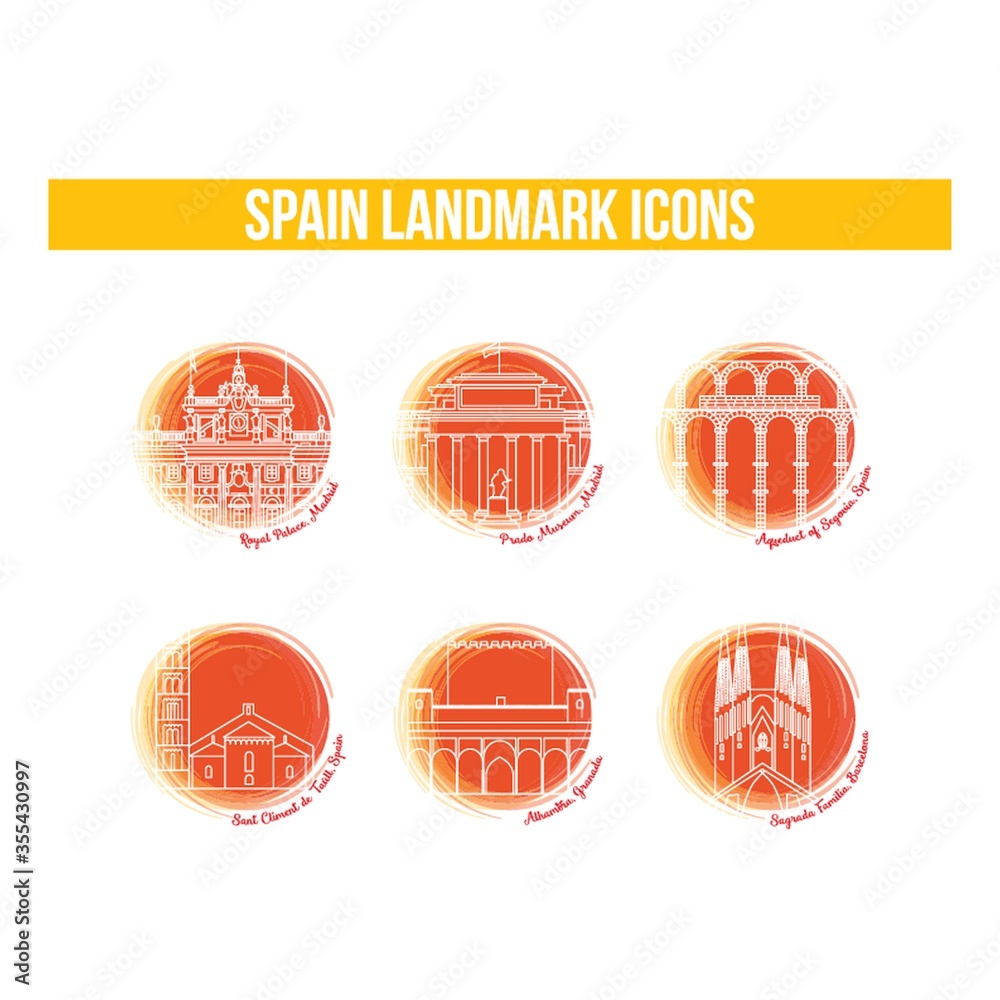 Wall mural set of spain landmark icons