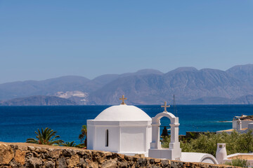 Blue dome churches on the Caldera at Oia on the Greek Island of Santorini.