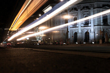 VIENNA, AUSTRIA - AUGUST 27, 2019. Vienna night with traces of lights from vehicles