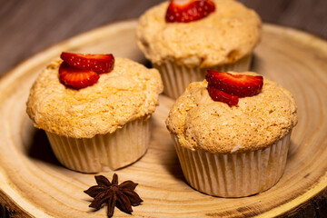 Homemade muffin with strawberries