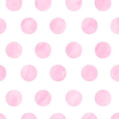 Illustration of cute colorful hipster pattern of light pink rose watercolor circles on a white background