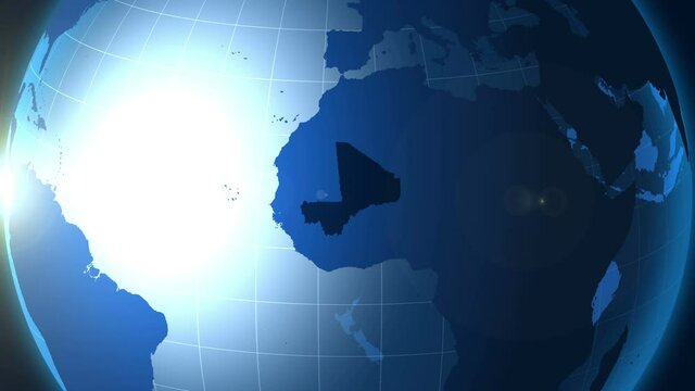 Mali. Zooming into Republic of Mali on the globe.