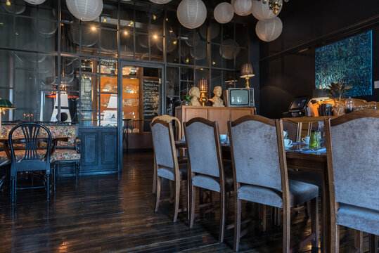 Saint Petersburg, Russia - June 13 2017. ..Interiors of the restaurant "Kvartira Kosti Kroitsa"  in St.Petersburg.