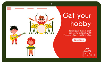 Vector banner illustration of disabled kids at music band