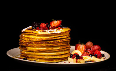 American pancakes with fruits - dessert