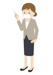Illustration of a cram school teacher(female) wearing a mask and teaching