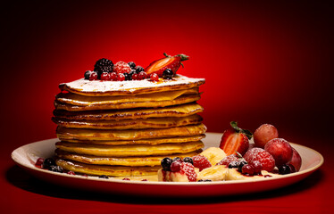 American pancakes with fruits - dessert