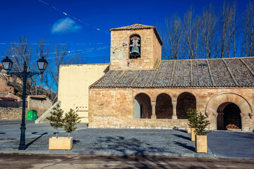 Fototapeta premium Exterior view of Church of Santa Maria La Mayor in Penalba de San Esteban village in Soria region of Spain