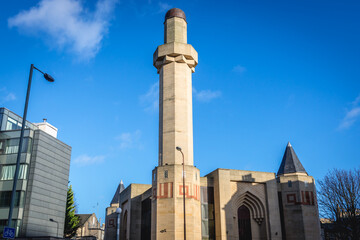 Monaret of Central Mosque and Islamic Centre of Edinburgh city, UK