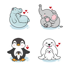 Cute animals for Mother's Day. Animals mom and baby