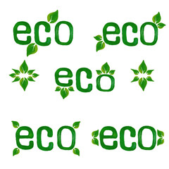 set of eco labels with leaves, inscription for eco products, design labels