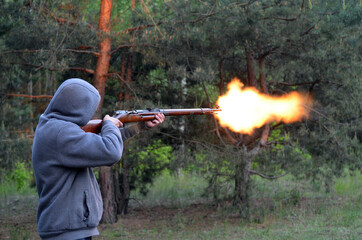 Unformal shooting range near Kiev. Vintage Soviet  rifle of WWI and WWII 