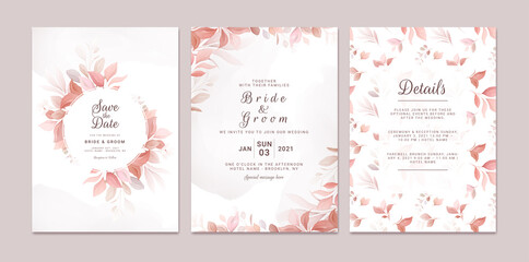 Fototapeta na wymiar Wedding invitation template set with romantic floral frame and pattern. Roses and sakura flowers composition vector for save the date, greeting, thank you, rsvp card vector