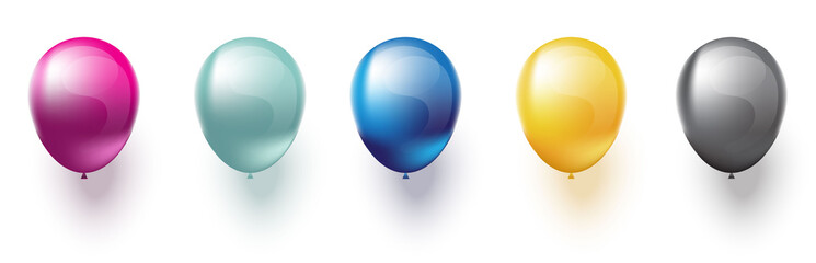 3d Realistic Colourful Balloons collection. Holiday illustration of flying glossy balloons. Isolated on white background. Vector Illustration.